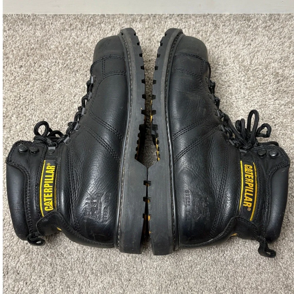 Caterpillar Mens Black Leather Steel Toe Work Boots Wide ASTM F2413-05 10.5W
